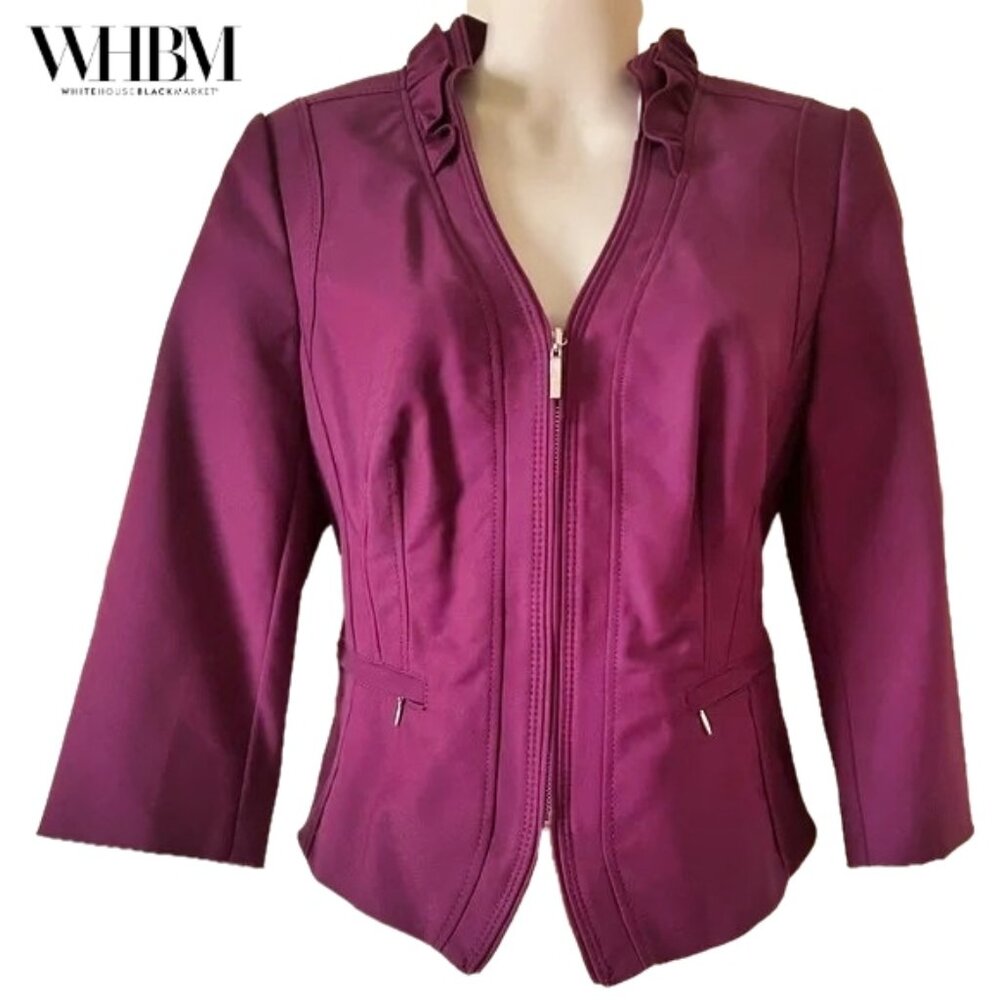 White House Black Market Perfect Form Burgundy Zip Front Jacket Size 4, EUC